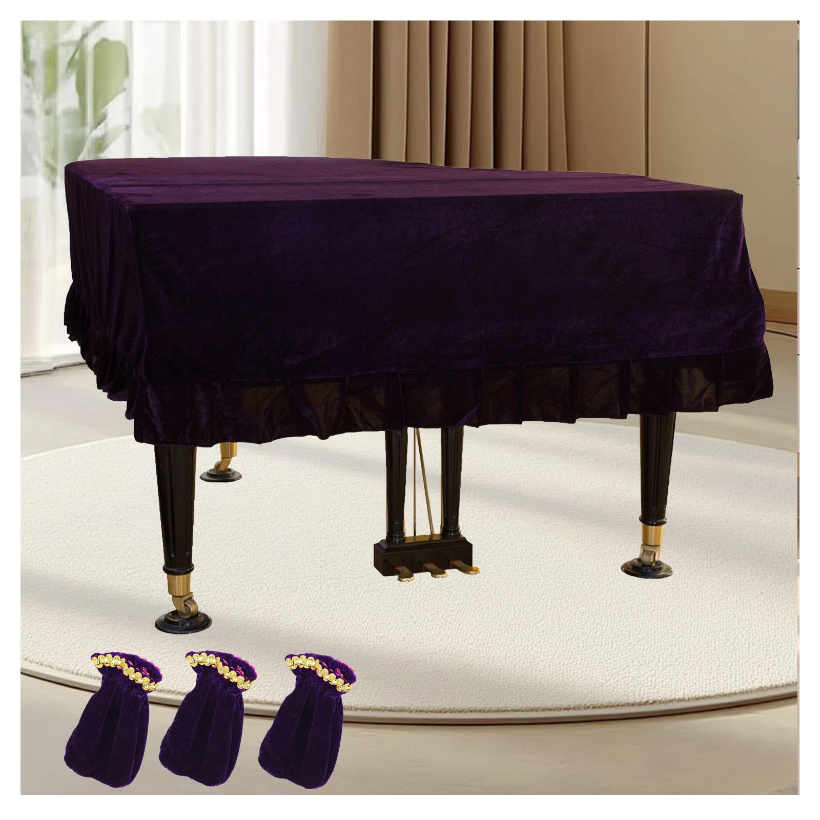 Flügel-Abdeckung, Leichte, Luxuriöse, Weiche Und Hochwertige Oberfläche Klavierabdeckung Leicht zu Reinigen Klavierabdeckungen,Purple-170-180cm