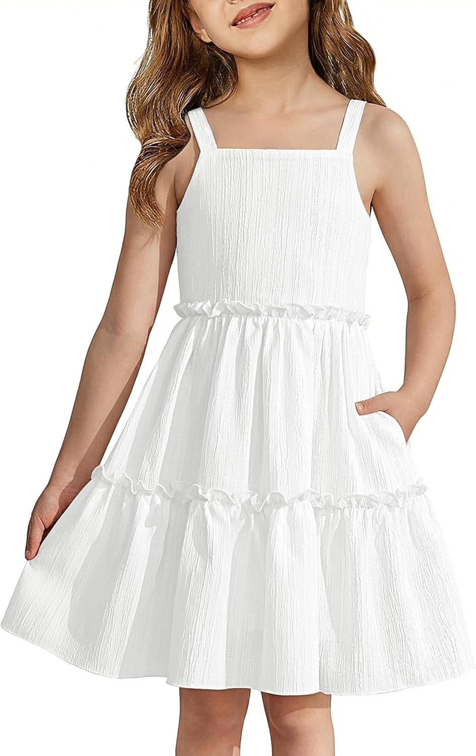 Arshiner Girls Spaghetti Strap Dress Toddler Summer Dresses Kids Beach Casual Sundresses with Pockets for 1-7t