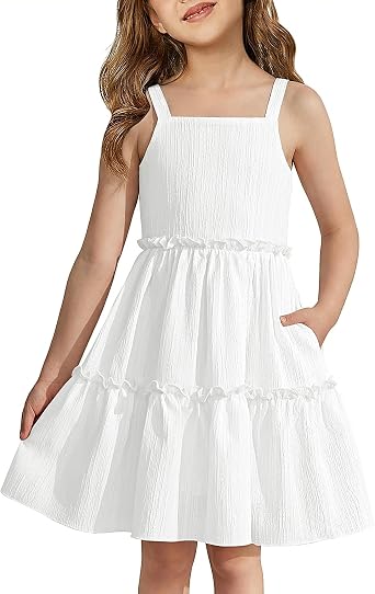 Arshiner Girls Spaghetti Strap Dress Toddler Summer Dresses Kids Beach Casual Sundresses with Pockets for 1-7t