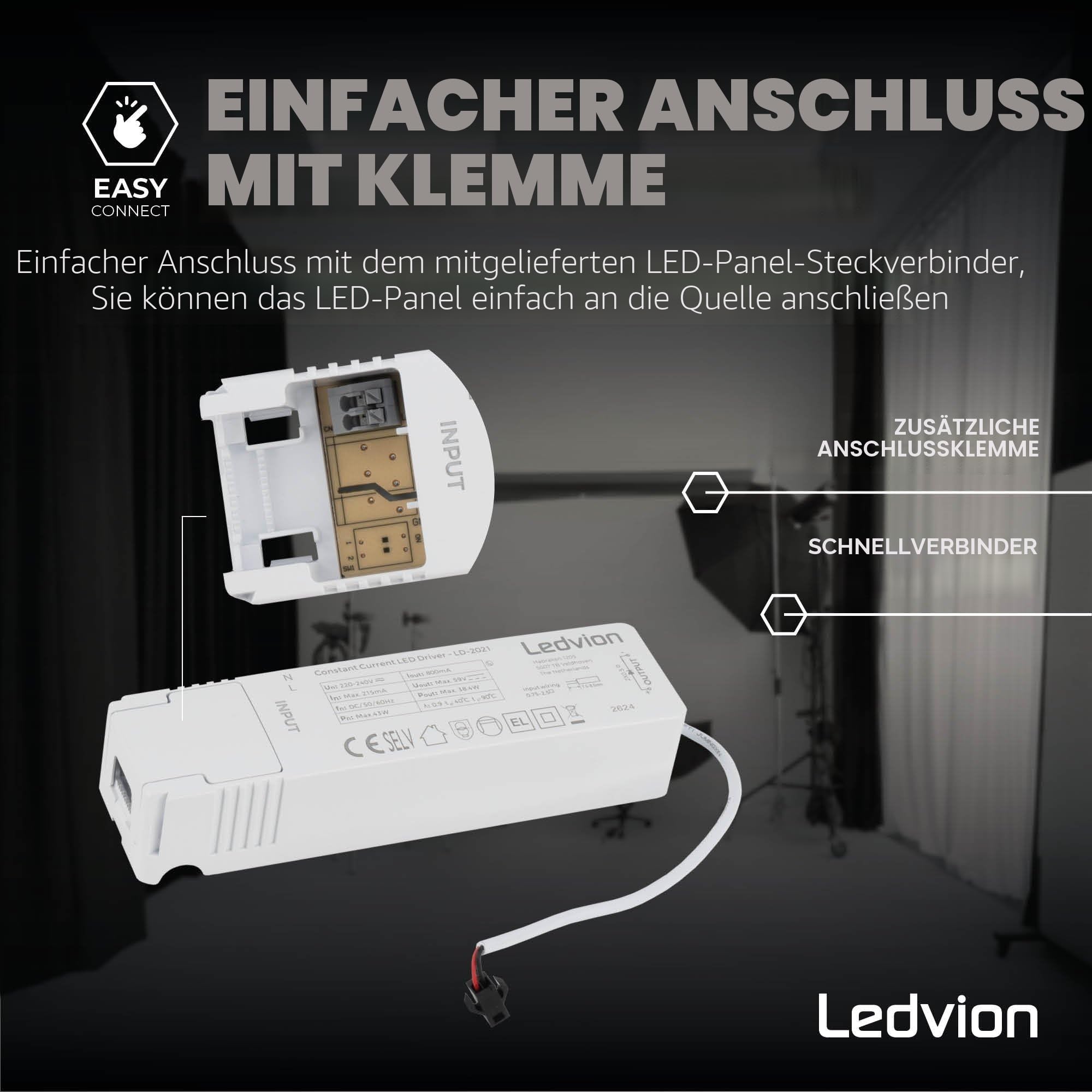 Ledvion - 6x LED Panel, 60x60, 36W, 6500K, 4000 Lumen, Einbau Deckenleuchte, Inkl. LED Treiber mit Schnellanschluss