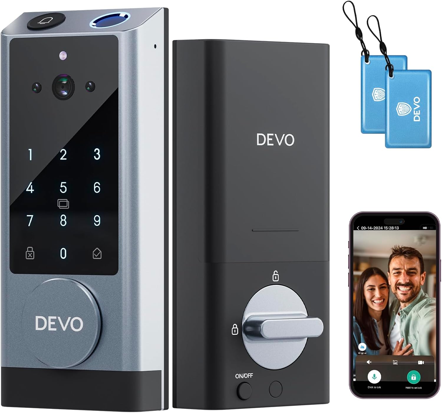 Devo G1 Video Smart Lock & Doorbell, entrada sin llave 6 en 1 con identificación de huellas dactilares y bloqueo automático, cerrojo Wi-Fi