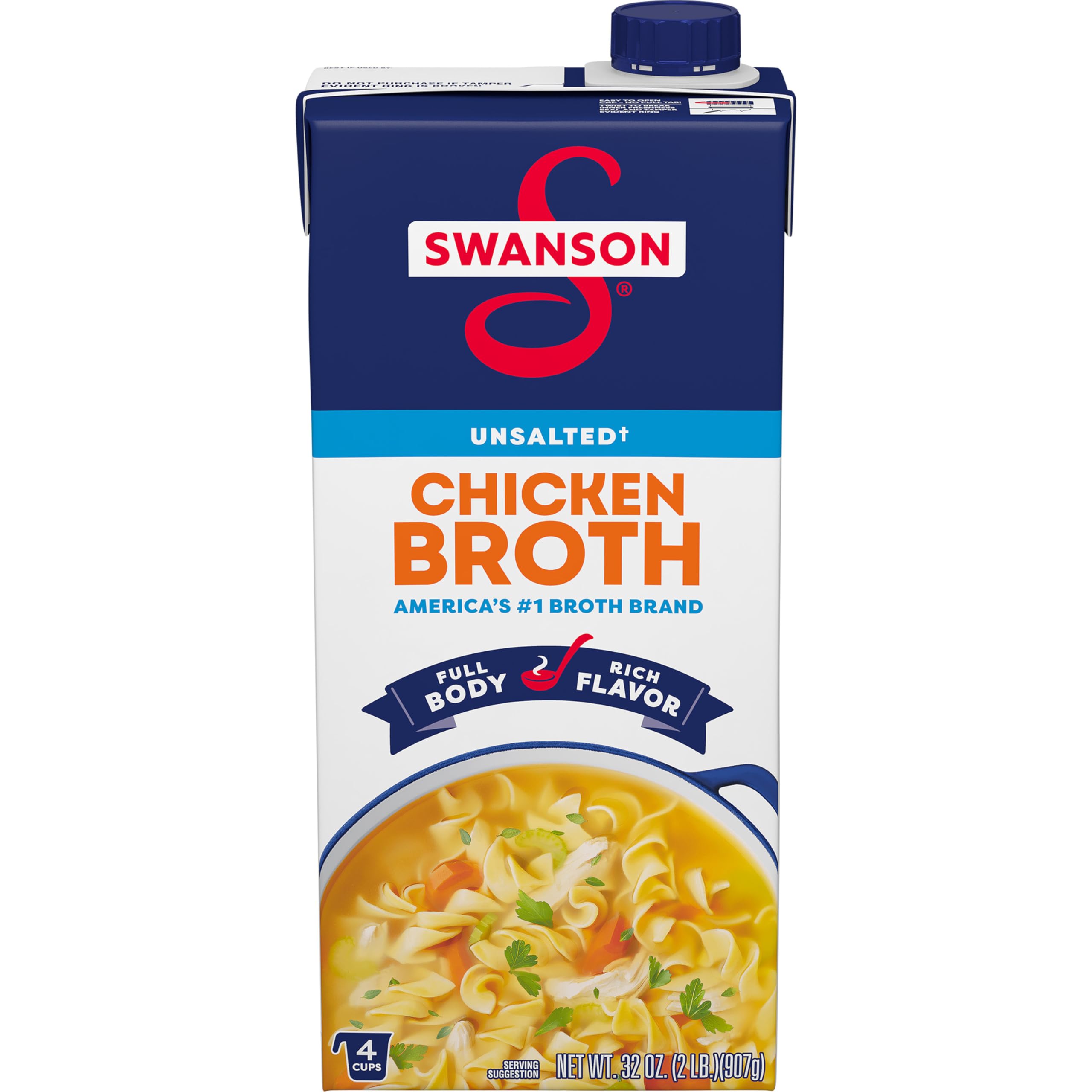 Swanson Unsalted Chicken Broth, 32 oz Carton