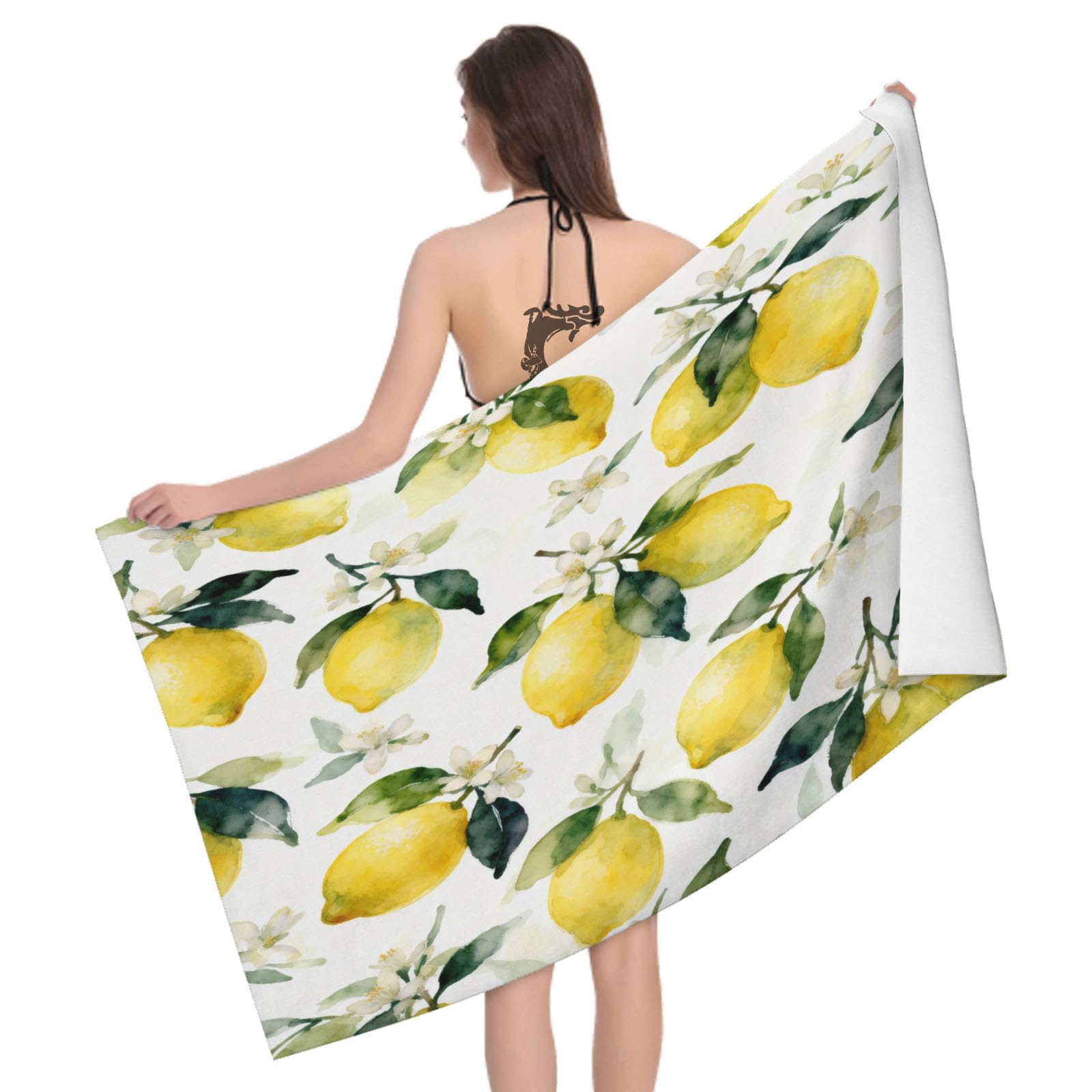 Leichong 3D Watercolor Lemon Beach Towel Microfiber Soft Quick Dry for Adults, Fruit Illustration Bath Towel Lightweight Soft Absorbent for Travel Swimming Pool Sports, 75 x 150 cm