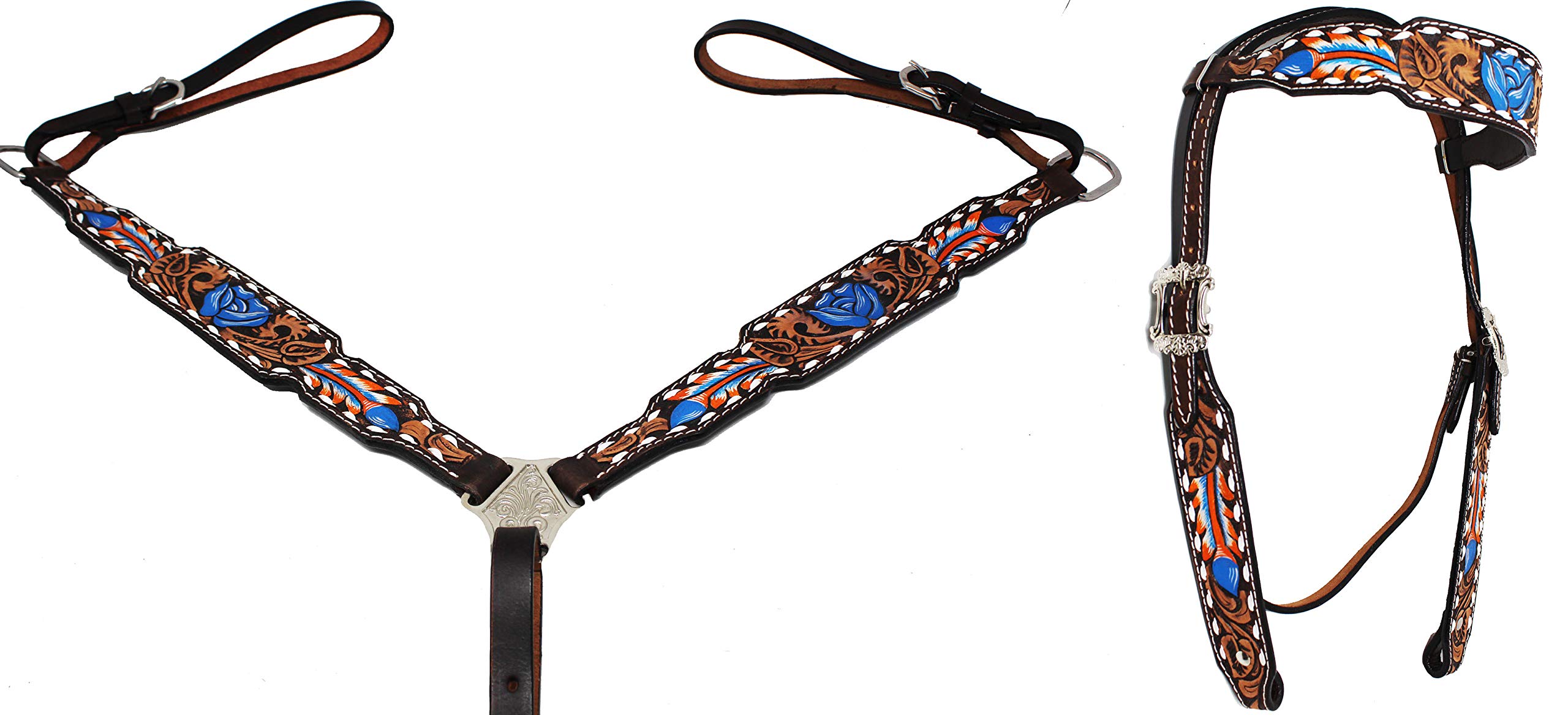 CHALLENGER Horse Western Floral Tooled Browband Bridle & Breast Collar Tack Set 78HR43B