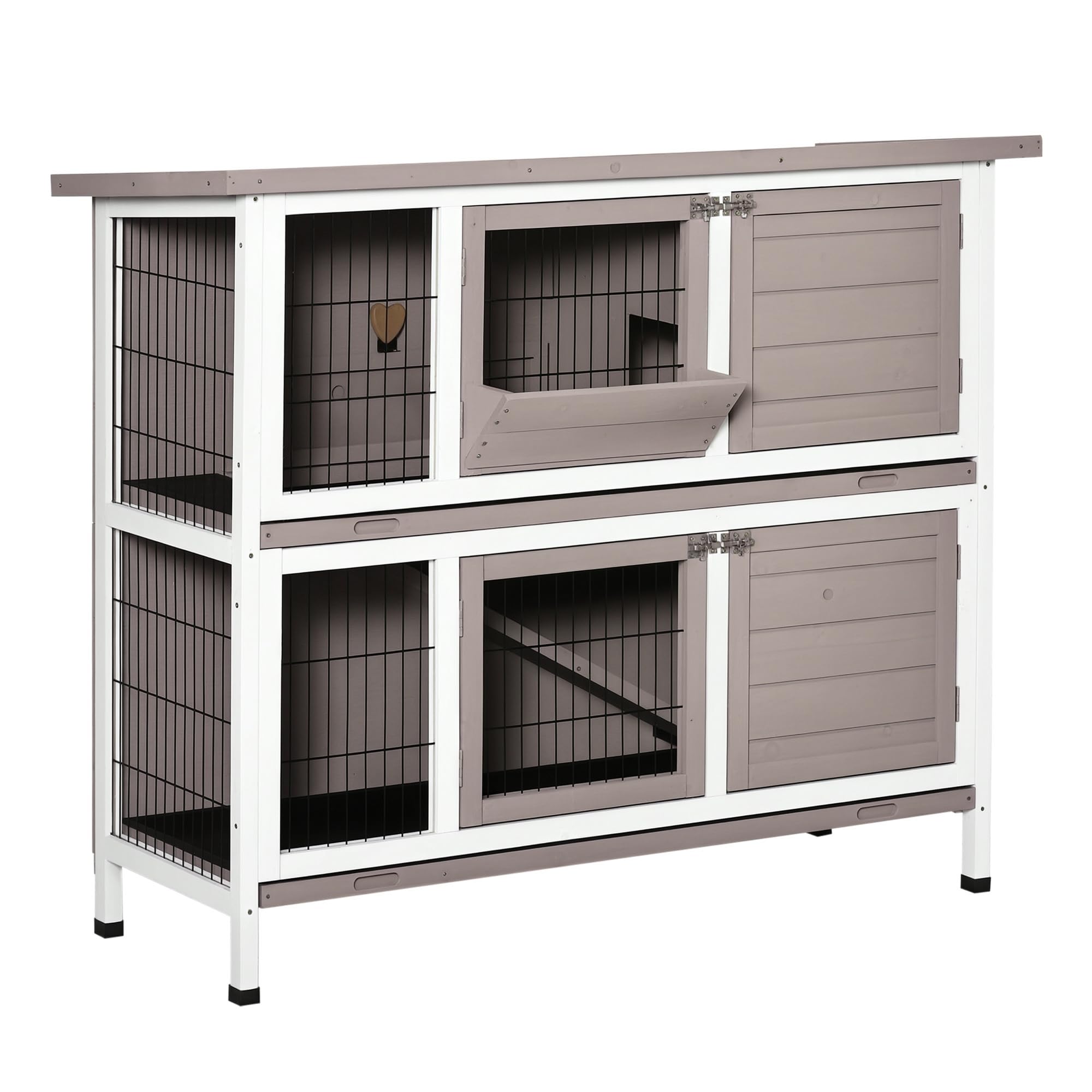 PawHut Conejera de Madera Jaula de 2 Niveles para 1-2 Conejos con Puertas Cerradura Bandejas Extraíbles y Comedero para Exterior 122x50x101 cm Marrón