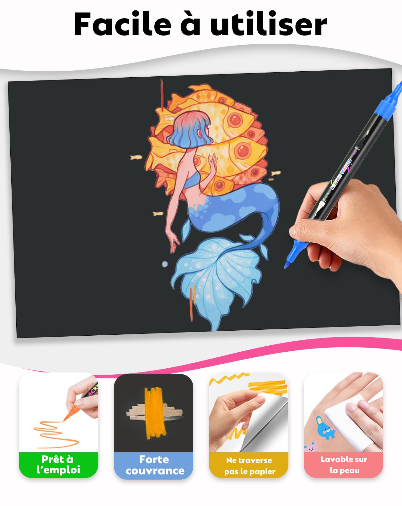 60 Couleurs Feutre Acrylique Double Pointe (Pinceau & Fine)