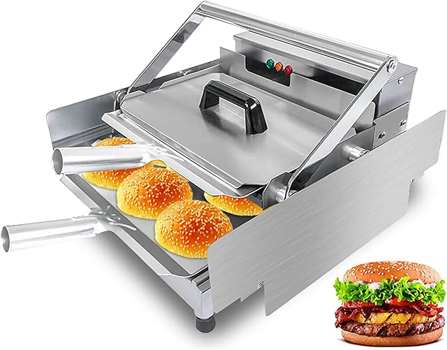 Hamburger Toaster, 750W Electric Double-Layer Baked Hamburger Maker Stainless Steel Grilled 0-3minutes Timer, Automatic Heating Machine Bread Machine for Home Kitchen Fast Food Restaurant