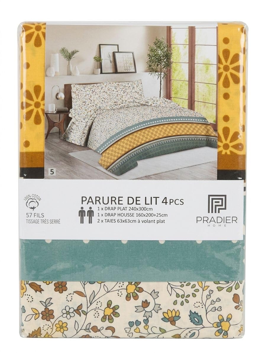 Parure de lit 4 pièces Pradier Home motif Cachemire Floral