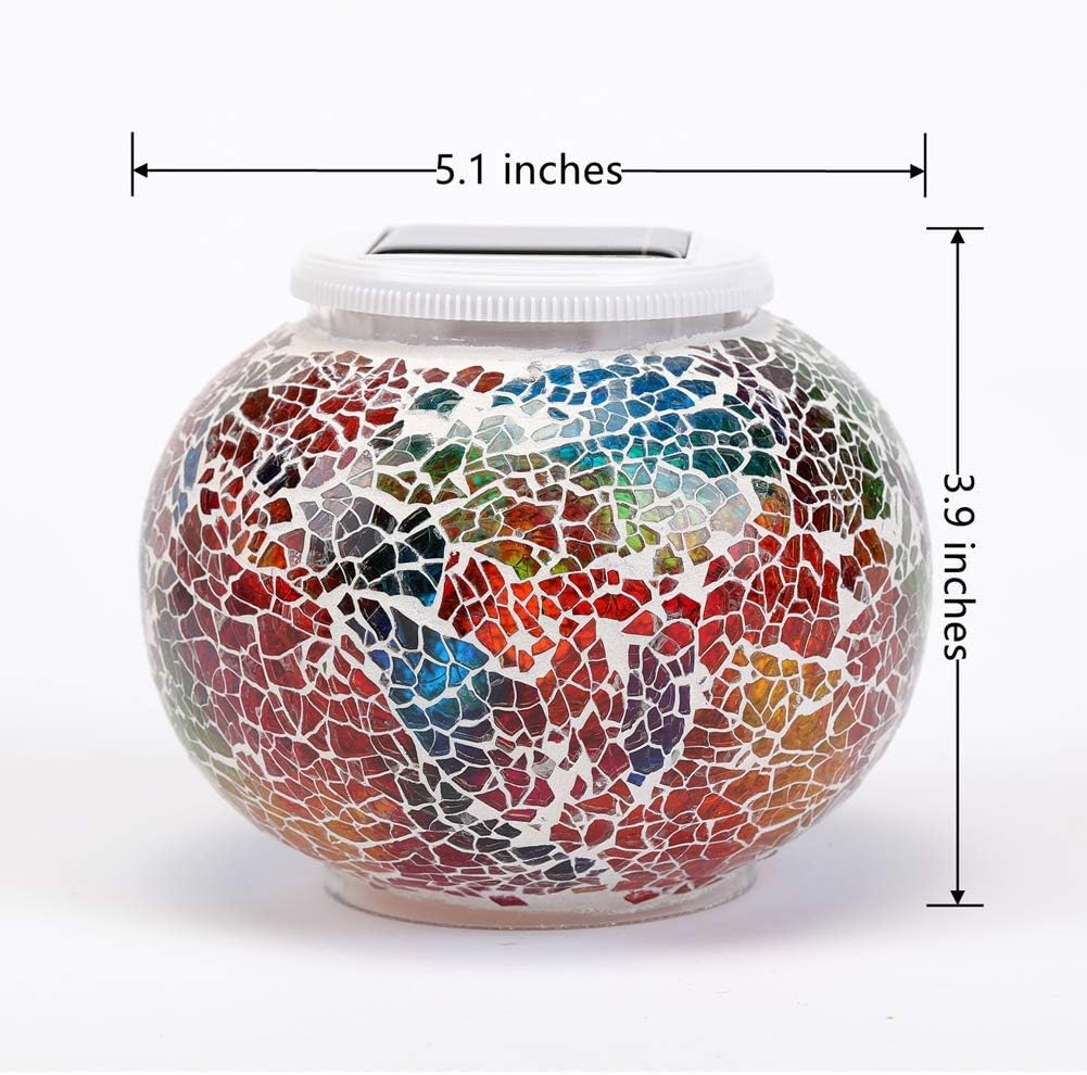 Starryfill Color Changing Mosaic Solar Lights Multicolor Glass Globe LED Light Outdoor and Indoor Waterproof Table Lamps for Garden Pati Party Yard Decorations