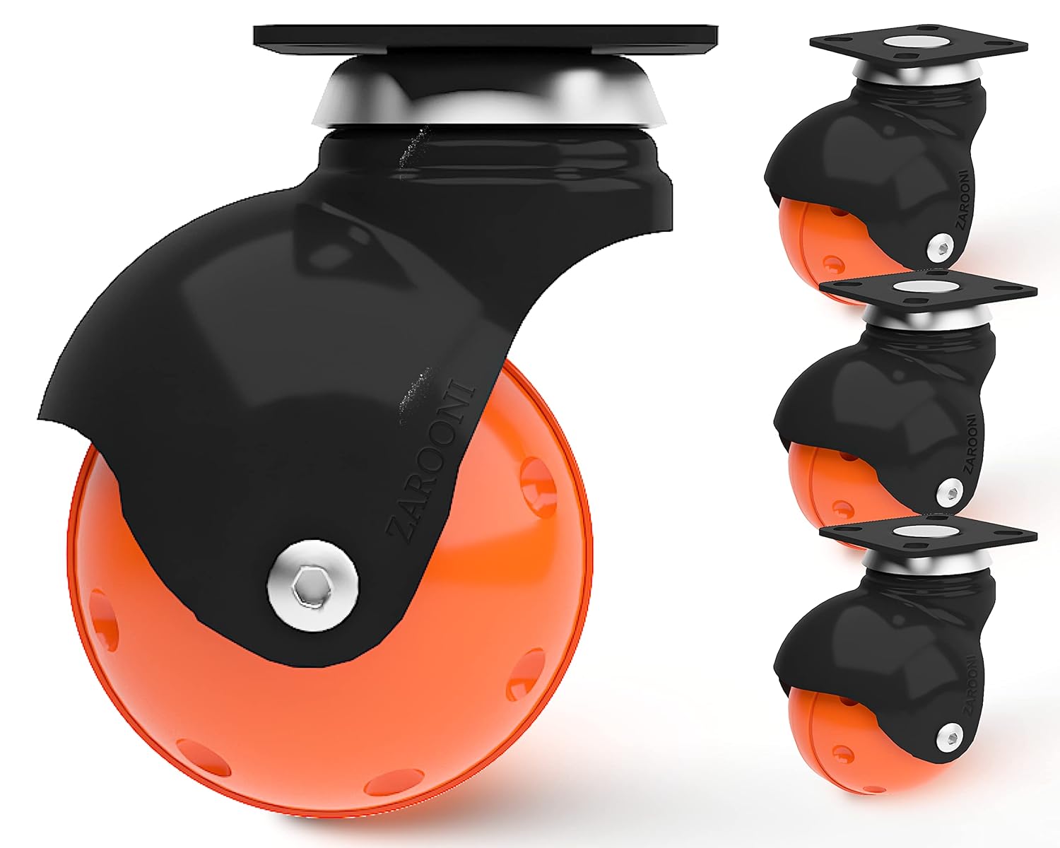 Zarooni Ball Caster Wheels for Furniture Casters Set of 4 Swivel Plate