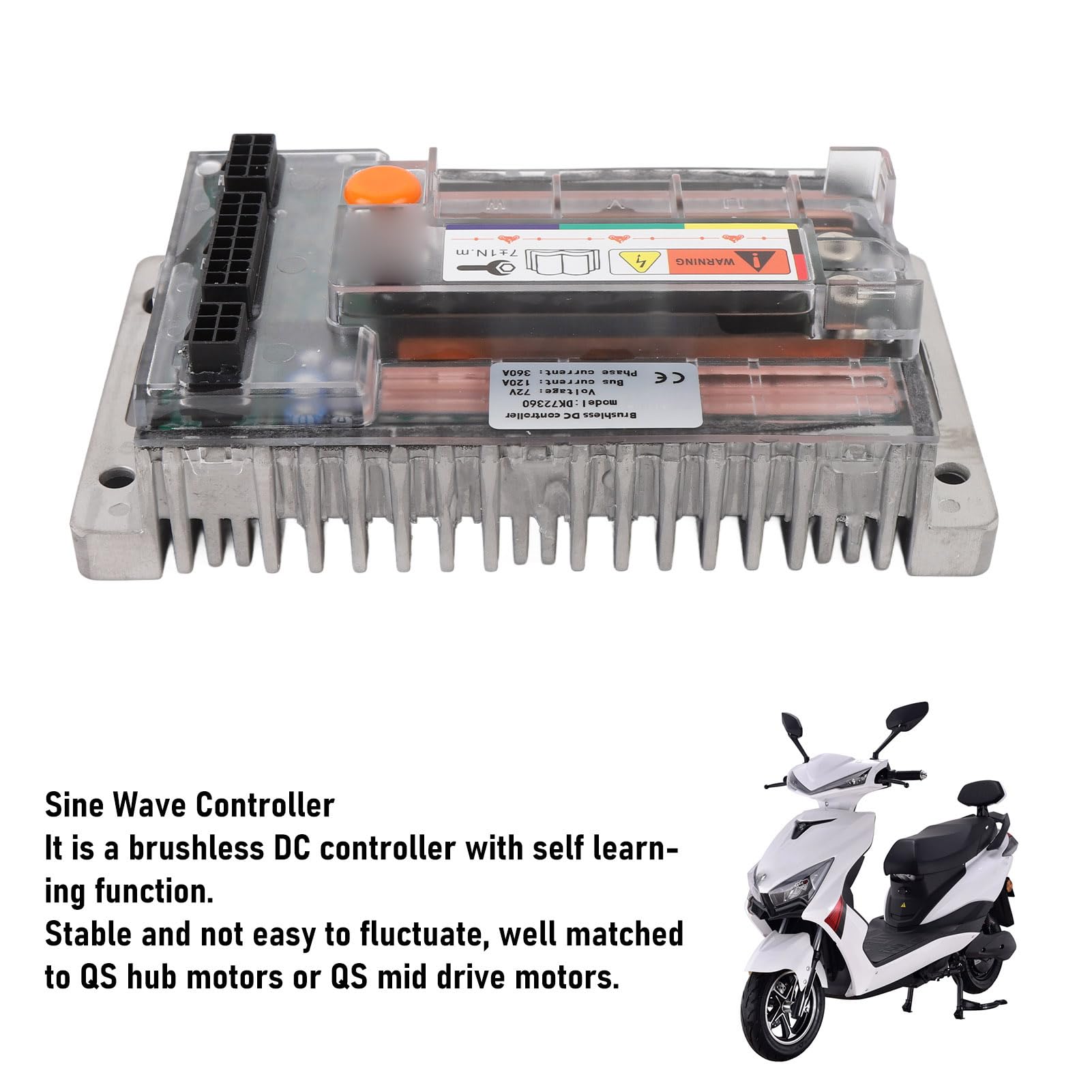 AMONIDA Elektryczny Sterownik Bezszczotkowy, Sterownik Motocykla Elektrycznego 72 V DK72360 Bezszczotkowy Silnik Prądu Stałego SineWave z przezroczystą obudową, do Silnika QS o Mocy do 3000 W