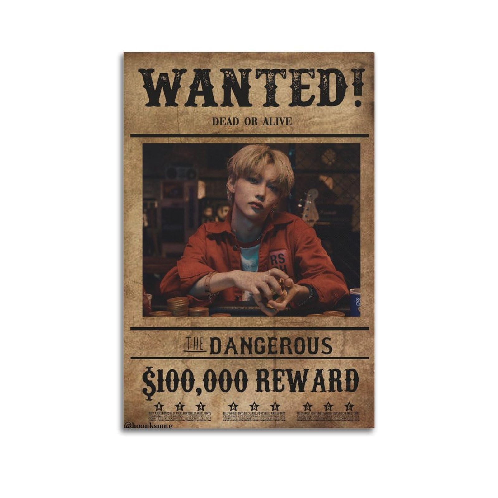 Vintage Poster South Korea Singer Stray Kids Wanted Canvas Poster And Wall Art Modern Family Bedroom Gym Office Decor Gift 24x36inch(60x90cm) Unframe-style