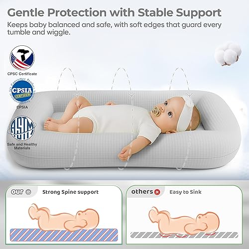 Miniatura 4 de Tumbona para bebé recién nacido, tumbona infantil de 0 a 24 meses con funda para tumbona, tumbona refrescante para bebé, tela de gofre transpirable