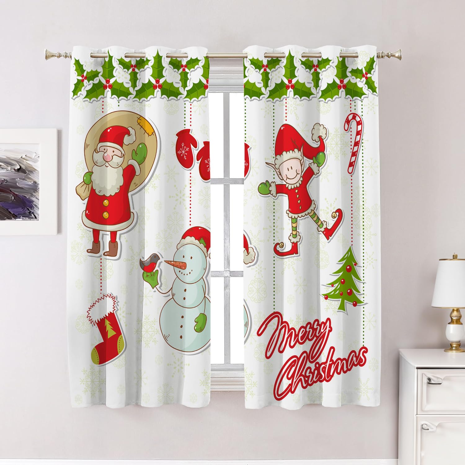 BaoNews Cartoon Christmas Bedroom Curtains, Cute Snowman with Christmasing in The Snow Blackout Polyester Grommet Window Treatment Drapes for Living Room, 2 Panels 52X63 Inches