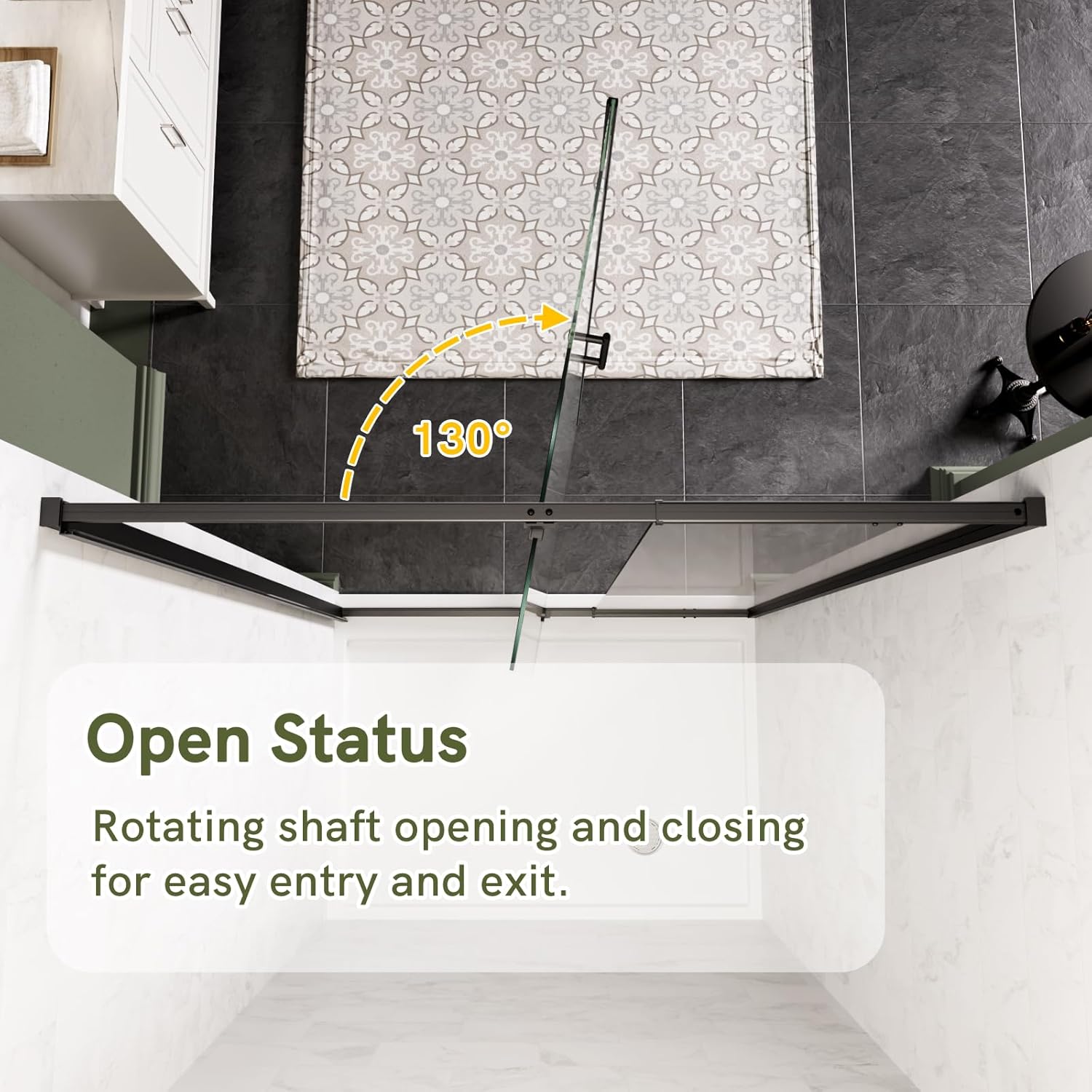 44-48" W x 71" H Semi-Frameless Pivot Shower Door, Glass Shower Door with 1/4" (6mm) Clear SGCC Tempered Glass, Matte Black Finish, Reversible Installation