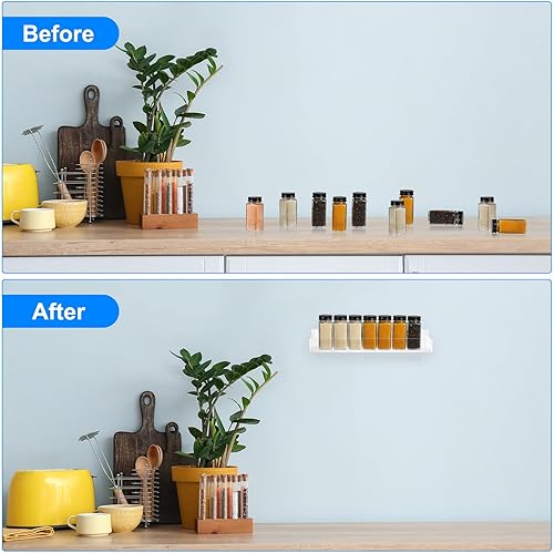 Miniatura 3 de uxcell Estante acrílico para especias de pared, juego de 4 organizadores acrílicos para especias, soporte de almacenamiento de tarros de condimentos