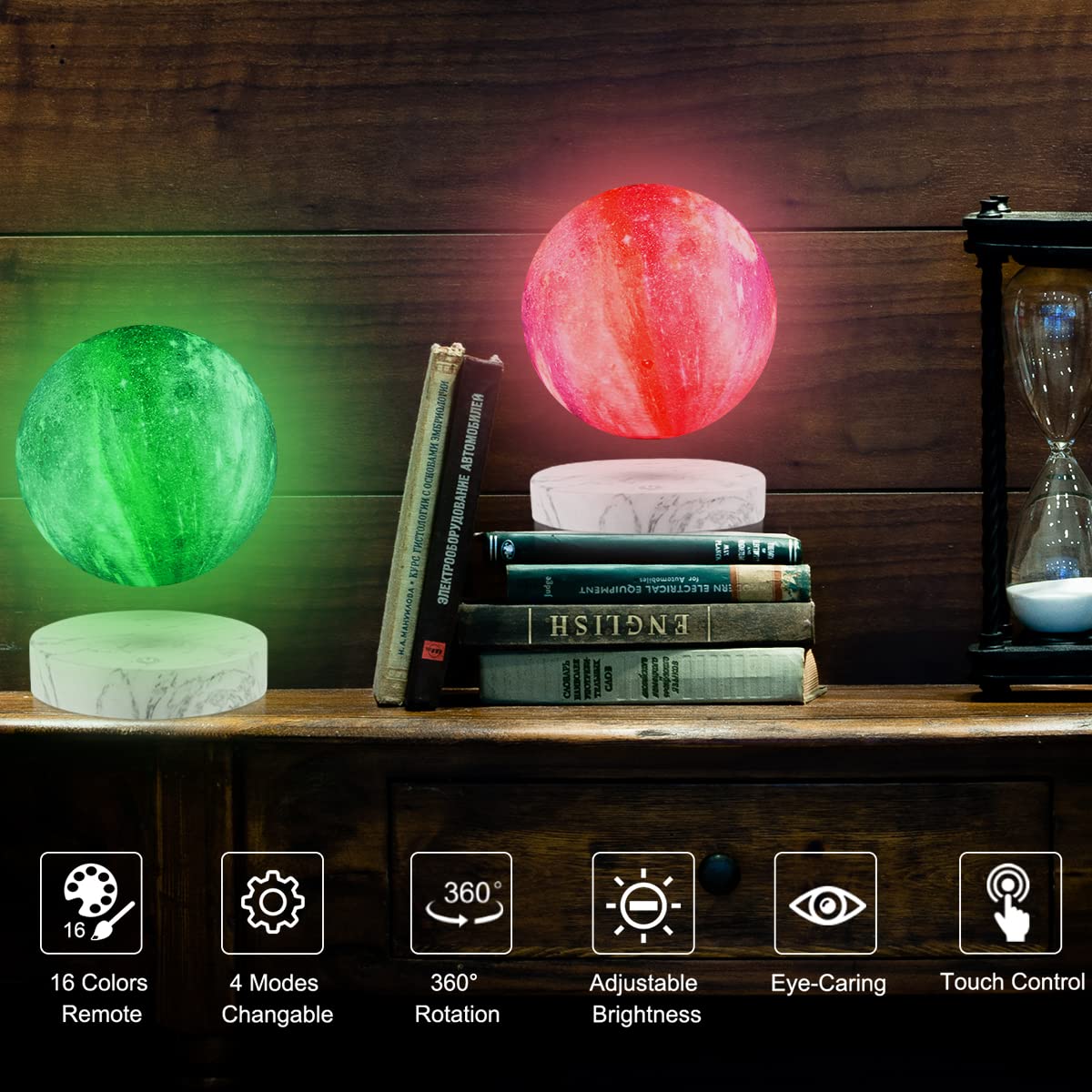 UVEHAS Lampada Luna Galleggiante - Levitazione Galassia Luna Luce Telecomando 16 Colori LED Levitazione Magnetica Filatura 3D Stampa Lunare Luci Notturne Scrivania Lampada Decorativa regali creativi