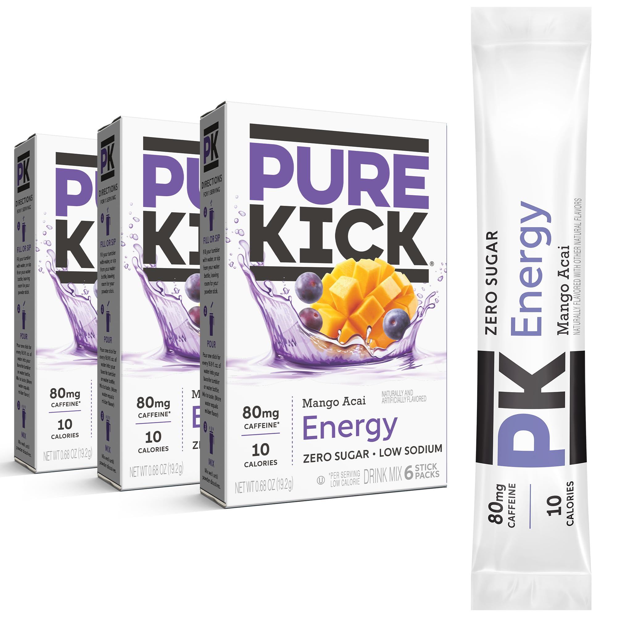 Energy Singles To Go Drink Mix, Mango Acai, 6 Count (Pack of 3)