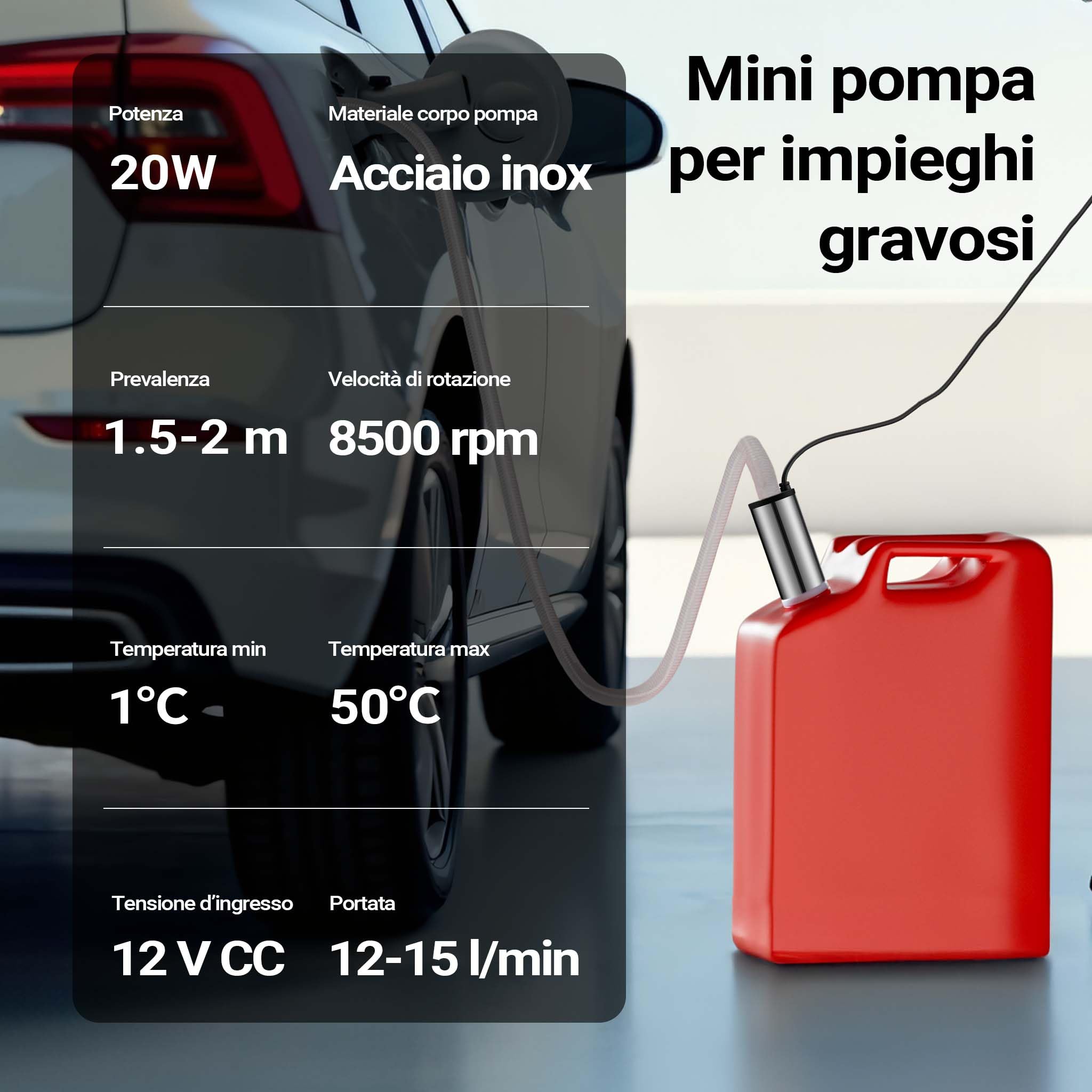 Pompa 12 V per acqua e diesel 12-15 l/min 8700 giri/min per trasferimento liquidi