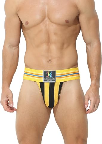 Jockstraps for Men Athletic Supporters, Wide Band Striped Male Underwear Jock Strap for Daily Wear or Sports