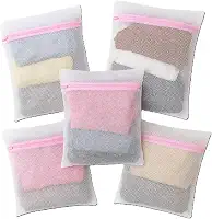 Kit 5 Sacos de Lavar Roupas Delicadas para Maquina de Lavar, Malha Protetora, 30x40 cm, Branco