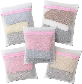 Kit 5 Sacos de Lavar Roupas Delicadas para Maquina de Lavar, Malha Protetora, 30x40 cm, Branco
