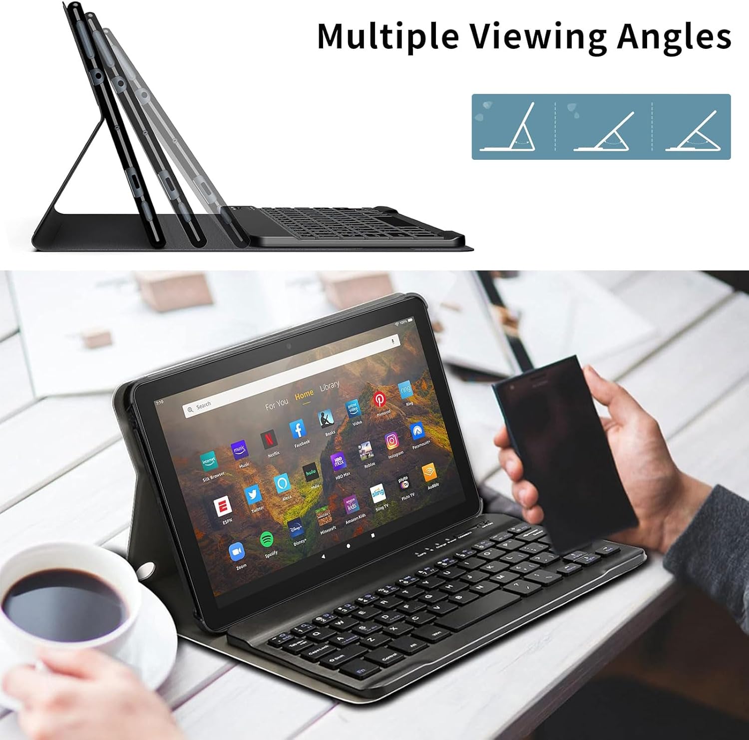 Keyboard Case for Amazon Fire HD 10 Tablet (13th/11th Generation,2023/2021 Release) 10.1", PU Leather Stand Cover with Detachable Bluetooth Keyboard, Black Leopard Print