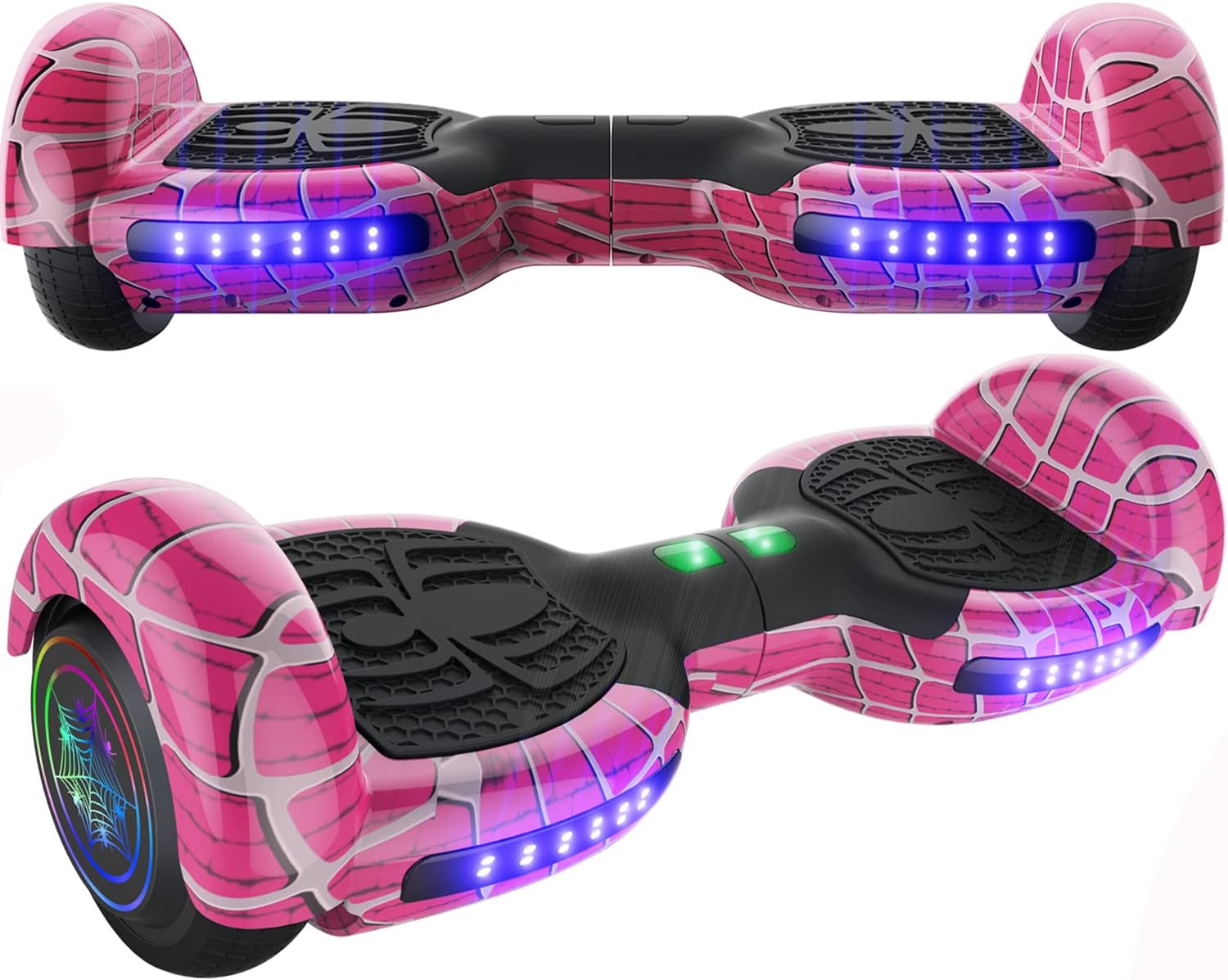 Spider-Pattern Hover Board for Kids Ages 6-12, with Bluetooth Speaker and LED Lights 6.5" Hover Board, UL2272 Safety Certified (Pink)