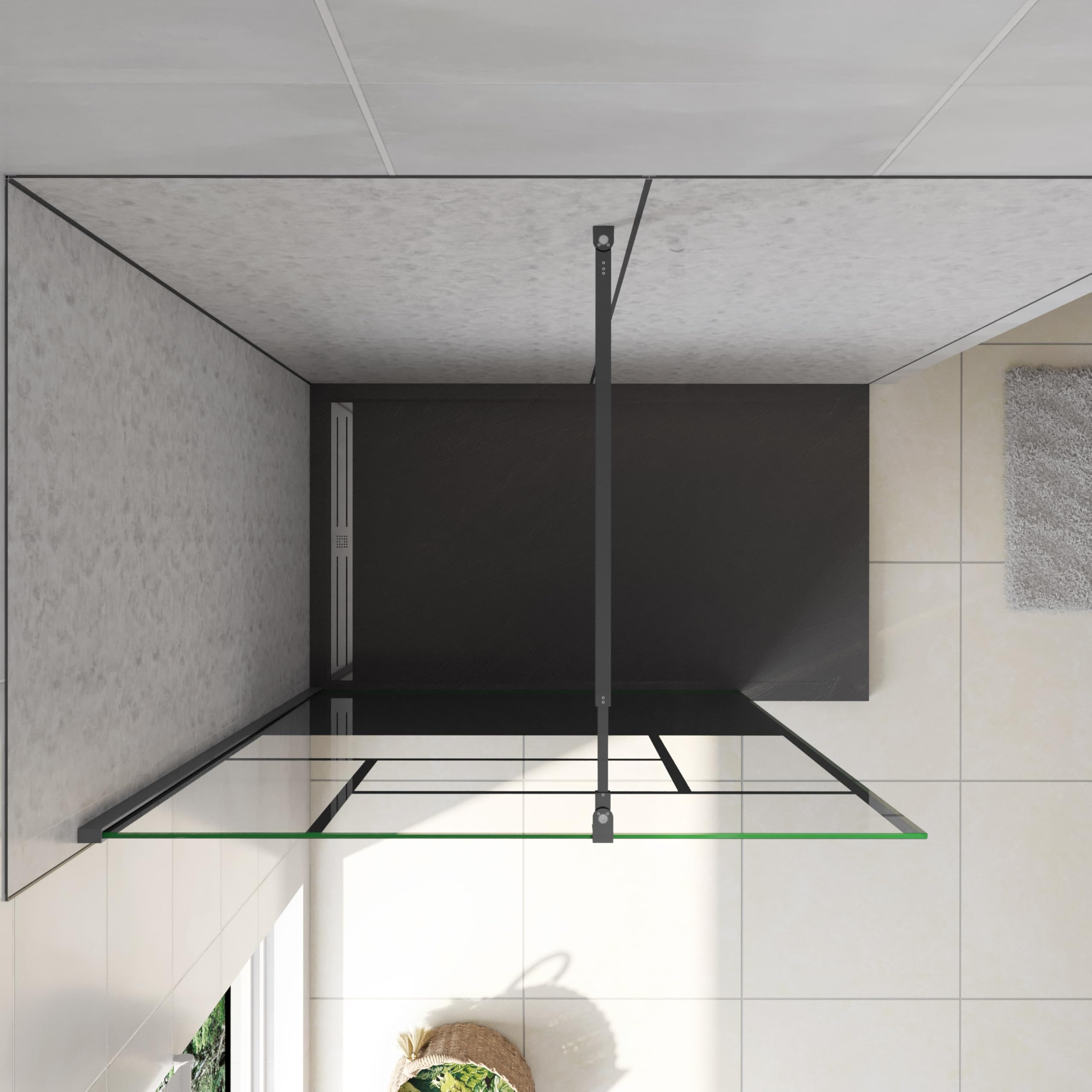 AICA Walkin Mampara Panel de ducha Pantalla Panel Fijo estilo industrial Cristal Antical 8mm con Barra 73-120cm Perfil Negro Mate,(877-900) x2000mm