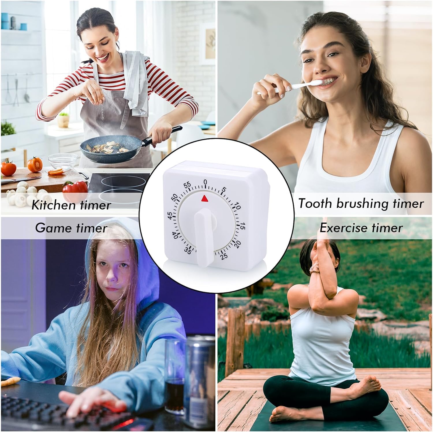 VOCOO Timer da Cucina Digitale: Timer Magnetico per il conto alla Rovescia con ampio Display a LED, Volume Regolabile, Facile da Usare per i Bambini (Batterie Incluse) (venatura profonda del legno