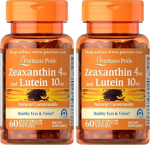 Puritan's Pride Zeaxantina 4 mg con luteína 10 mg, apoya la salud de los ojos y la visión*, 60 unidades (paquete de 2)