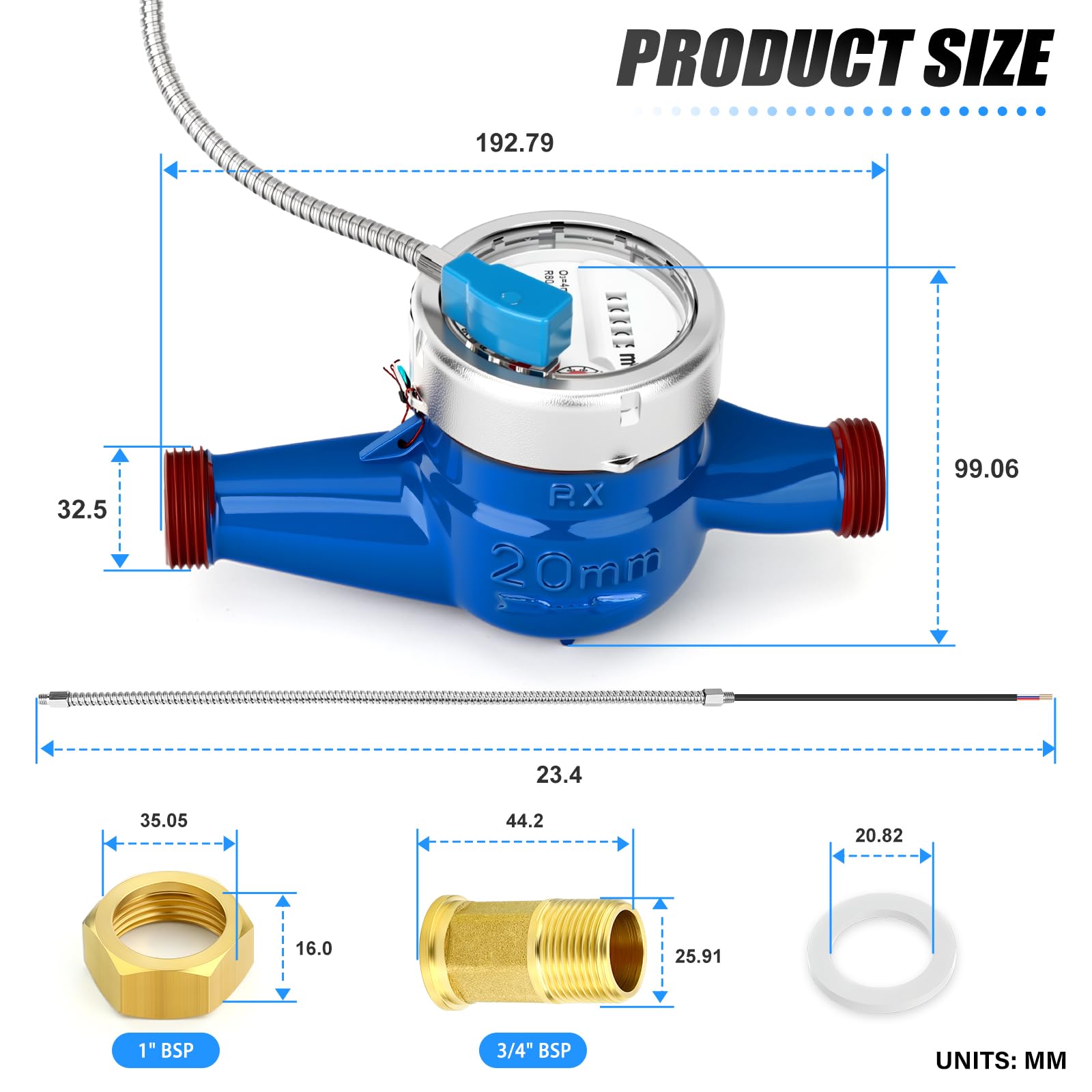 MEANLIN MEASURE 3/4" BSP Raccordi Contatore dell'acqua Contatore dell'acqua fredda con uscita a impulsi per il giardino o la casae 20 mm misura in metri cubi
