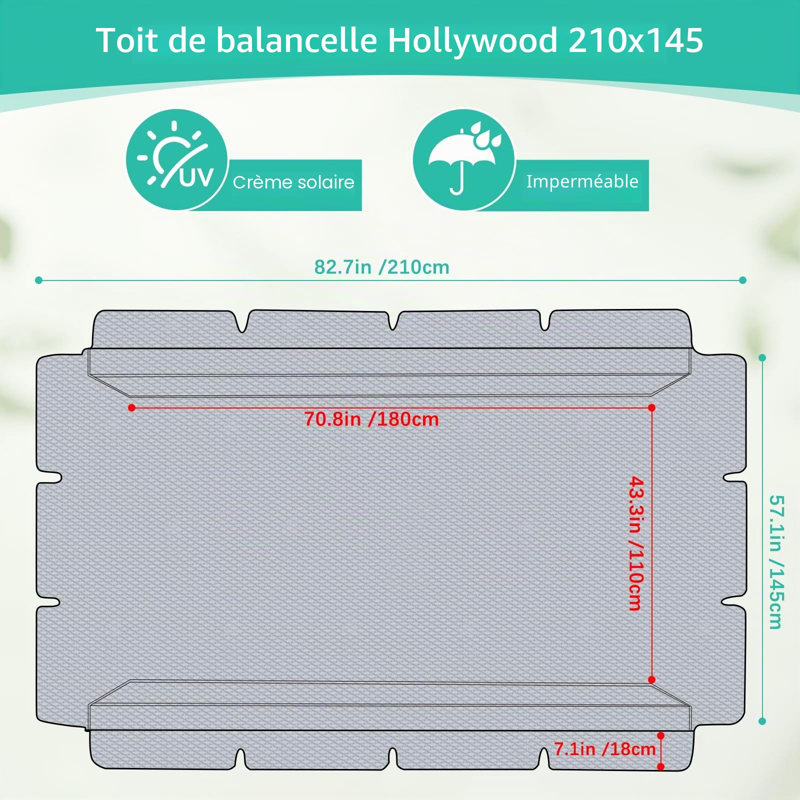 Toit de Balançoire Hollywood Imperméable avec 4 Tunnels Réglables | Toile imperméable pour balançoire avec bande auto-agrippante, Toit de remplacement pour balançoire, Gris, résistant aux UV