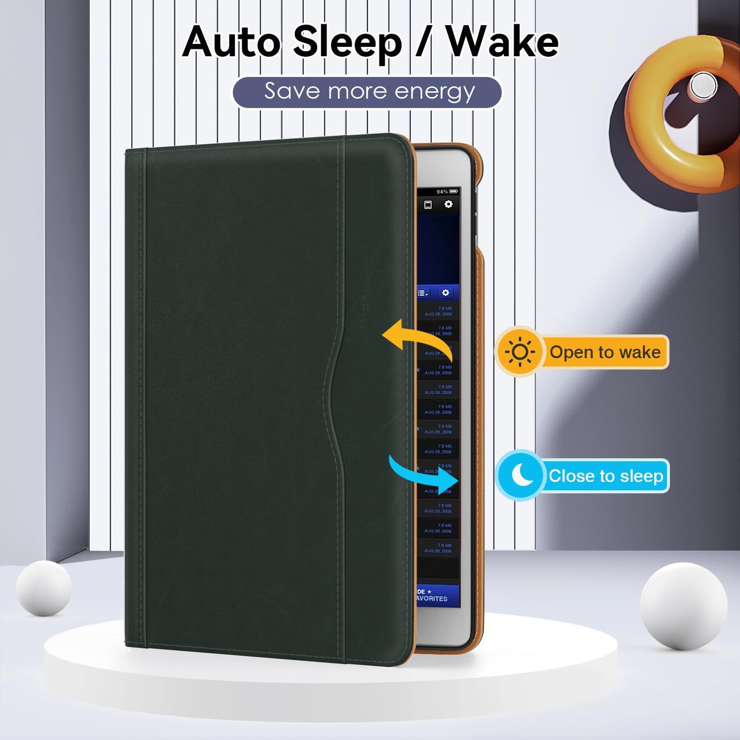 OKP Case for iPad 9th Generation 2021 / 8th Generation 2020/ 7th Gen 2019 10.2 inch Case with Multi-Angle Viewing PU Leather Flio Stand Cover with Pencil Holder & Pocket, Auto Sleep/Wake, Dark Green