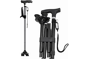 Foldable Walking Cane with LED Lights for the Elderly - Double-handle Design for Secure Mobility