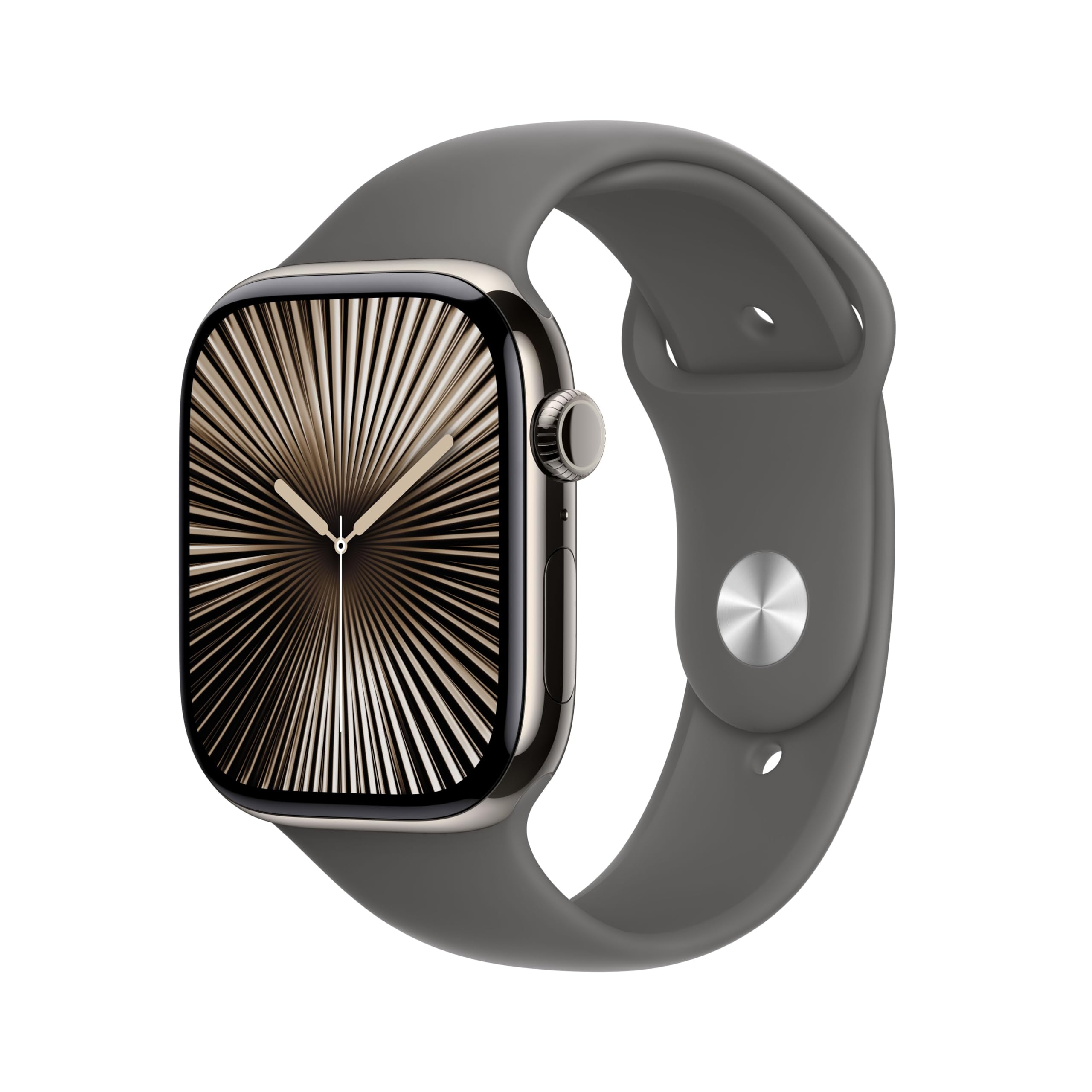 Apple Watch Series 10 GPS + Cellular 46 mm Smartwatch con cassa in titanio color Naturale e cinturino Sport Loop Grigio pietra - S/M. Fitness tracker, app ECG, display Retina always-on, Carbon Neutral