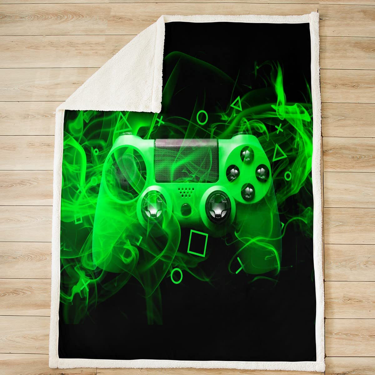 Tbrand Jugend Gamepad Kuscheldecke Kinder Gamer Decke 150x200cm für Jungen Mädchen Spiel Controller Wohndecke Moderne Spielekonsole Geometrie Grün Schwarz