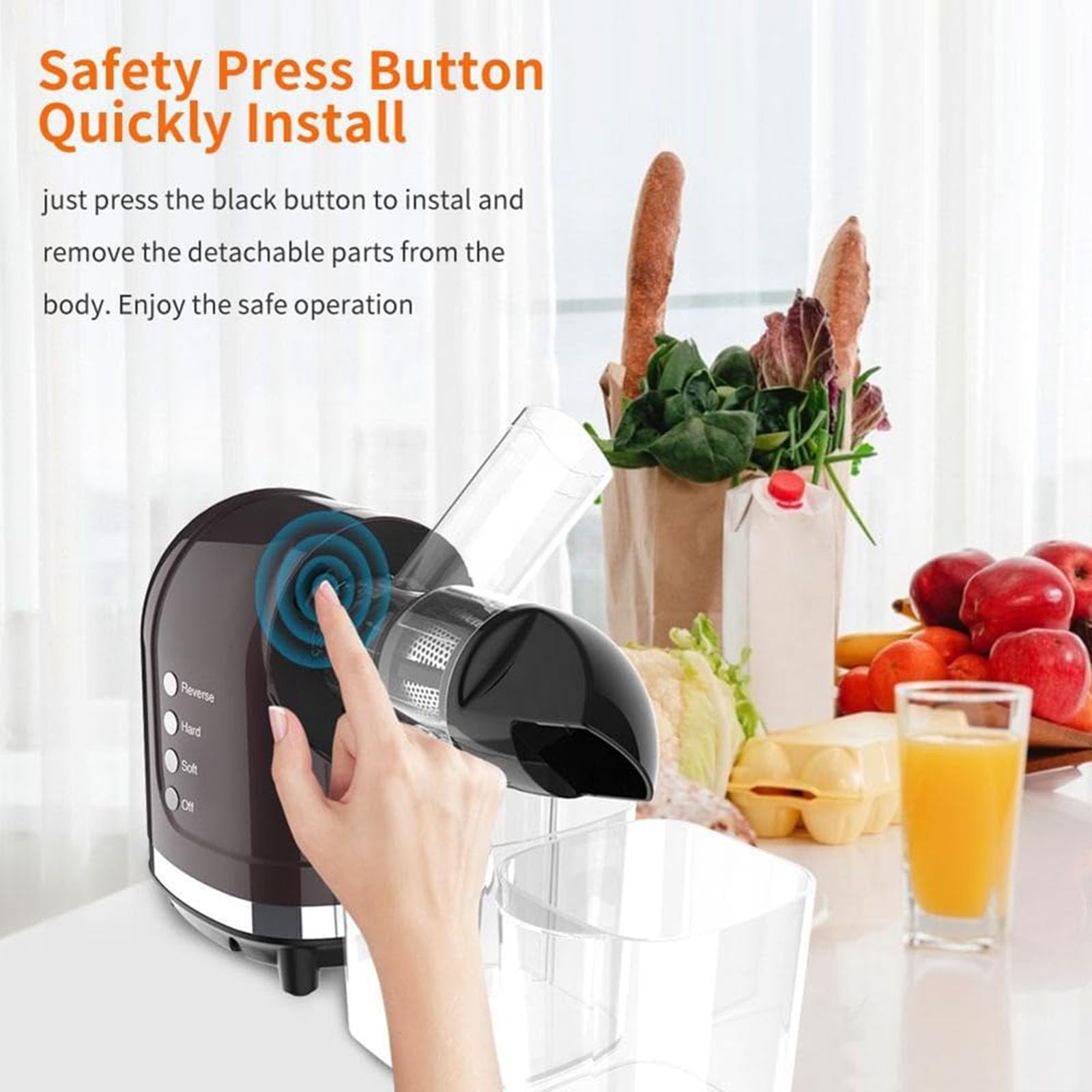 oiakus Slow Masticating Juicer, 200W Electric Cold Press Centrifugal Juicer, Pomace Separation Juicer Machines with Reverse Function, Easy to Clean, Fruit Vegetables Juicer