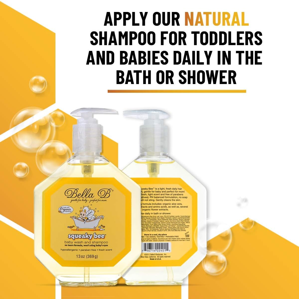 BELLA B Squeaky Bee Bodywash and Shampoo 13 oz - Baby Body Wash And Shampoo - Baby Bath Wash - Organic Body Wash - Natural Body Wash - Kids Body Wash - Organic Soap - Baby Soap - Shampoo Organic : Baby