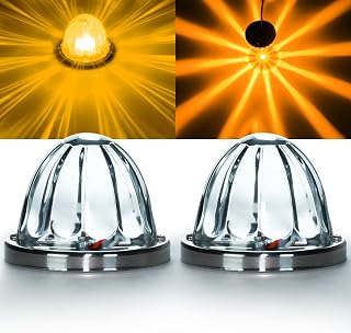2Pcs Glass Lens Watermelon Amber LED Clearance Marker Park Turn Signal Light, Stainless Steel Bezel Stud Mount, Waterproof for Truck Kenworth Peterbilt, DC12-24V (Clear Lens_Amber LED)