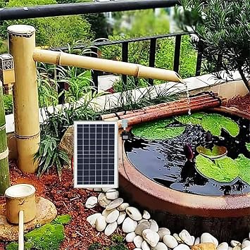 Solar Bamboo Fountain Decor, Zen Garden Water Fountain Kit,Feng Shui Bamboo Water Fountain with Pump,Outdoor Japanese Garden Feature Spout