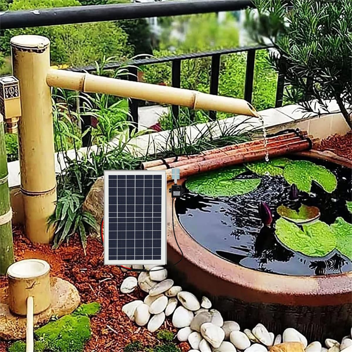 asdchZen Solar Bamboo Fountain Decor, Zen Garden Water Fountain Kit,Feng Shui Bamboo Water Fountain With Pump,Outdoor Japanese Garden Feature Spout