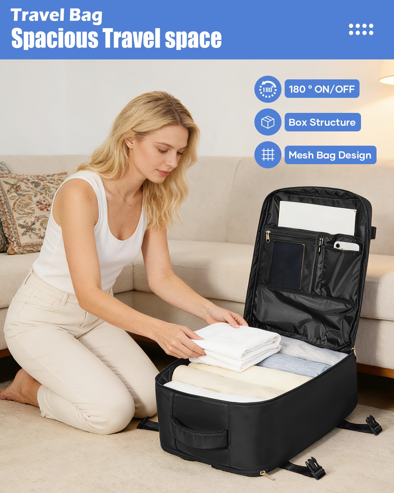 Zaino Ryanair 40x30x20 Zaino da Viaggio Aereo Bagaglio a Mano per Wizz Air 40x20x25 Borse Cabina Zaini Casual Donna Uomo per Laptop da 14 Pollici Scuola Lavoro Nero