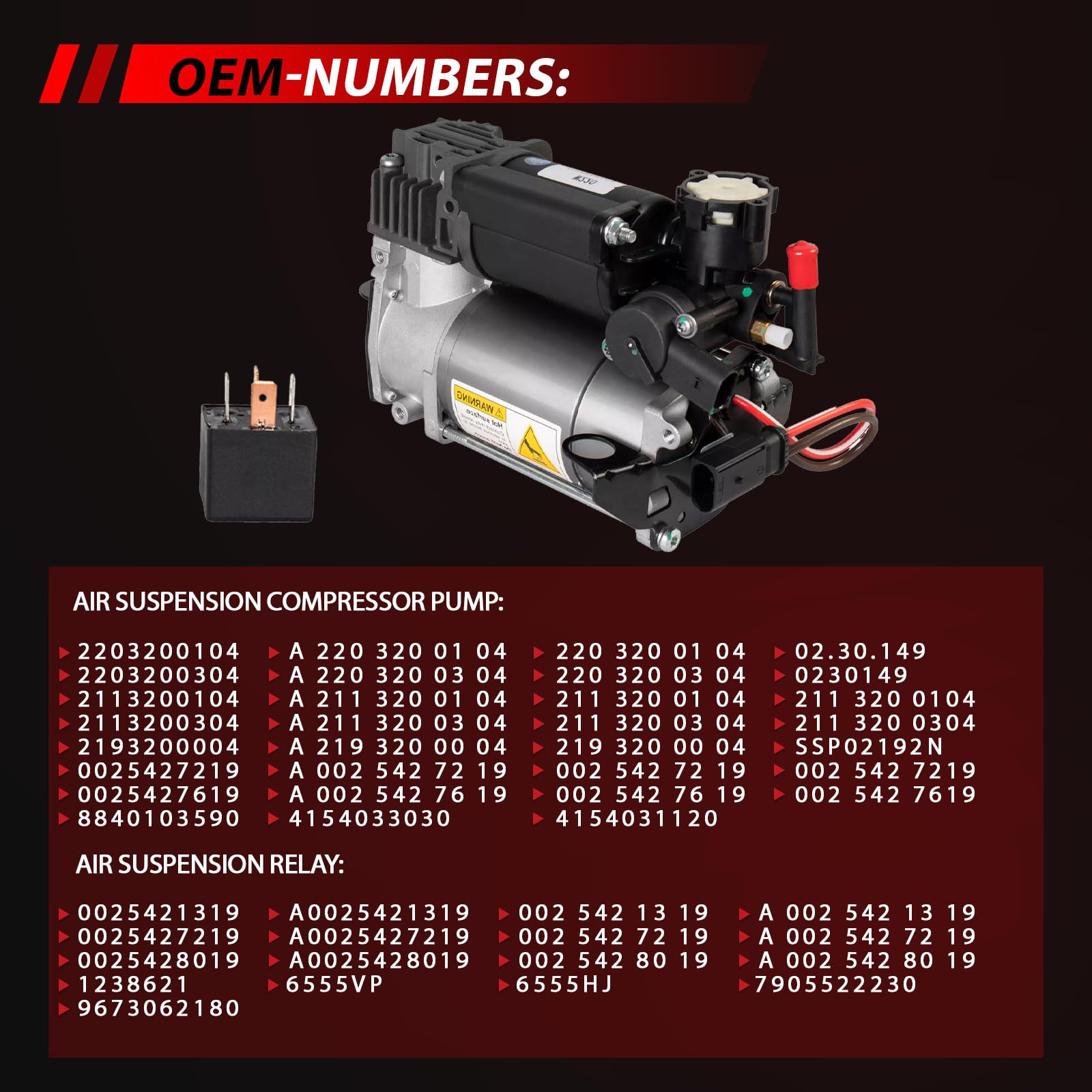 Luftfederung Kompressor Niveauregulierung Ersatz für E/S Class W220 W211 W219 E550 S500 Replace# 2203200104 4154033030 211320030