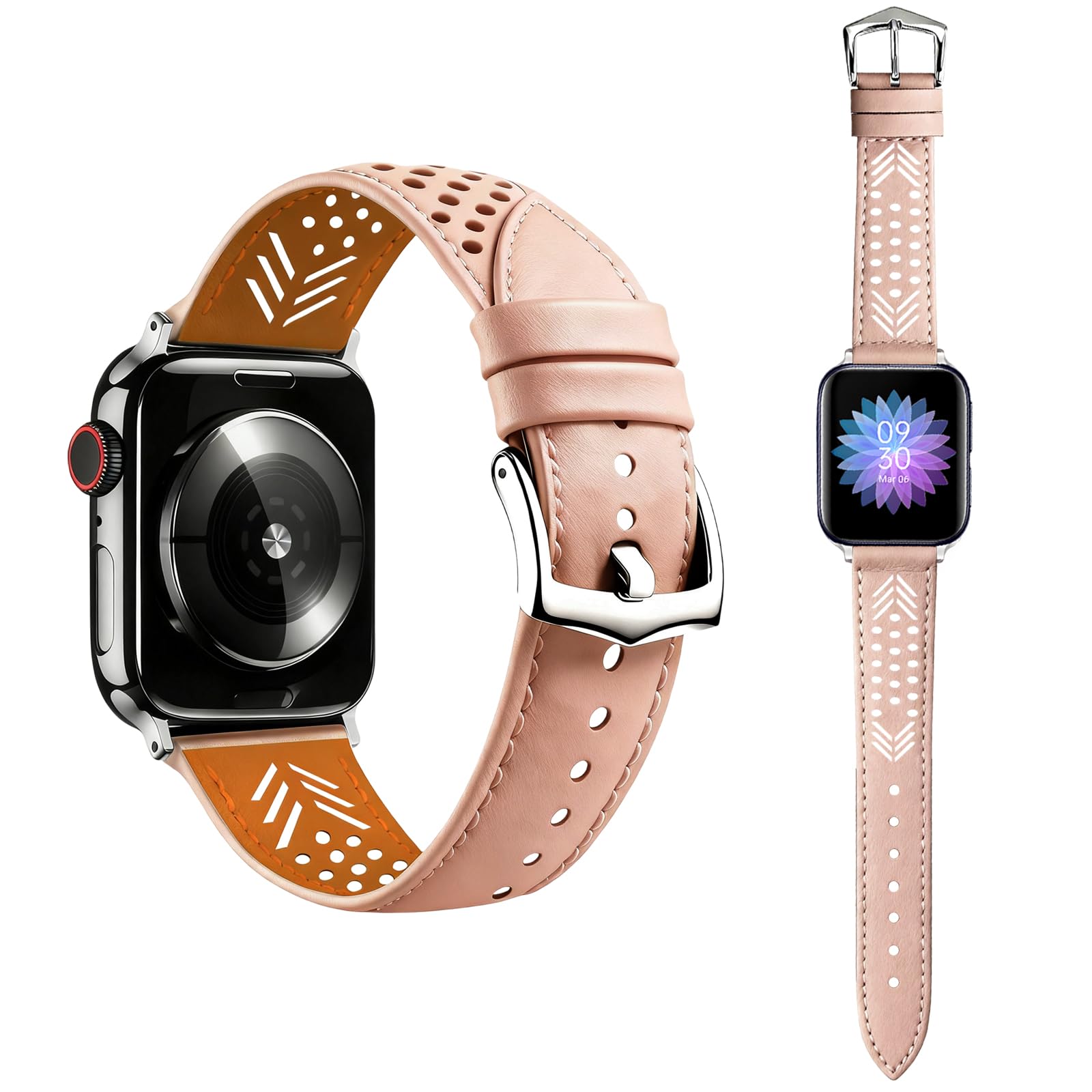 Italian Genuine Leather Band for Apple Watch Women Men Breathable Hollow-out Design Handmade Lightweight Soft Strap Compatible with