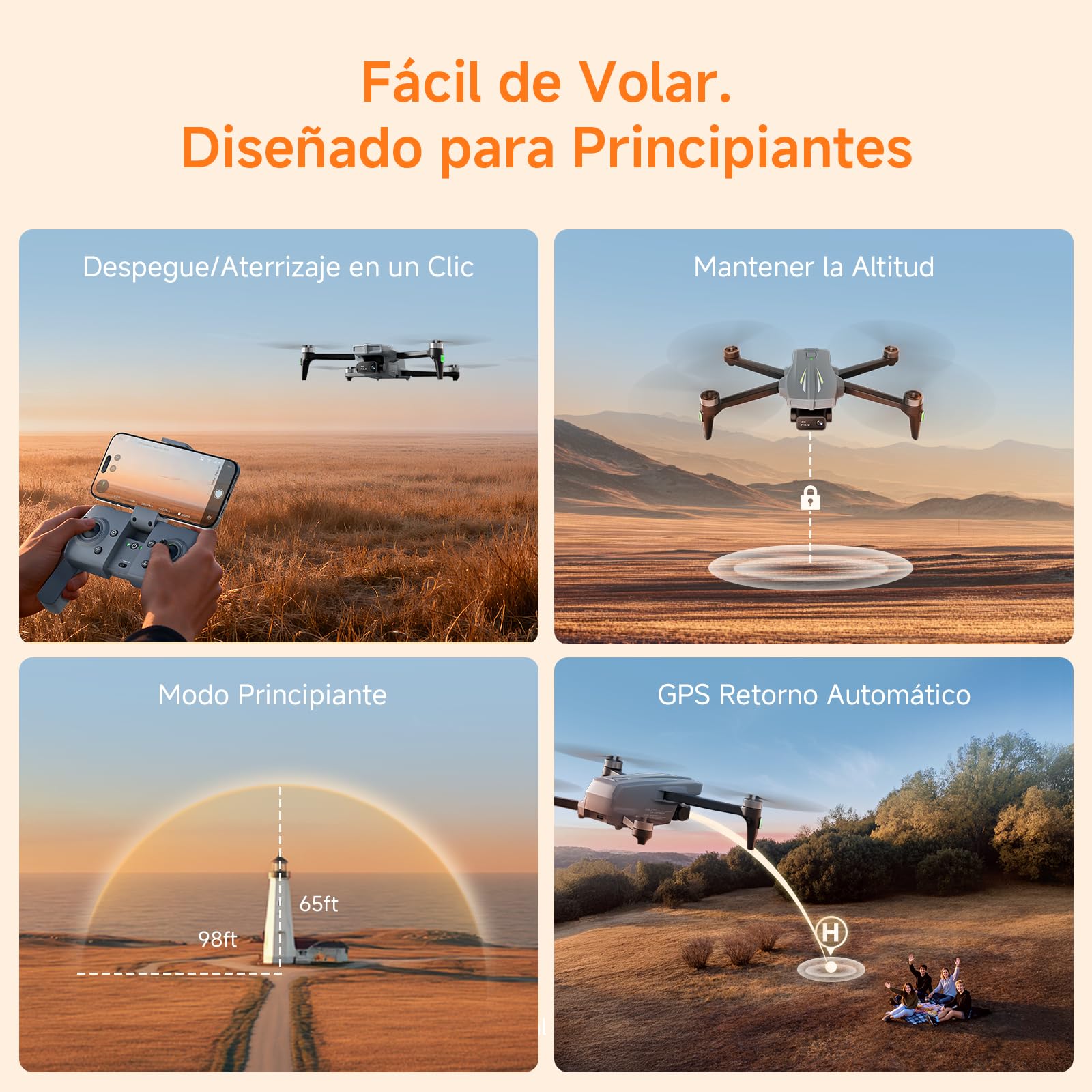 Ameta S20 Dron con Cámara 4K GPS para Adultos y Niños, 50 Minutos de Vuelo, Sigueme, Gestos Control, Mini Dron Menos 249g