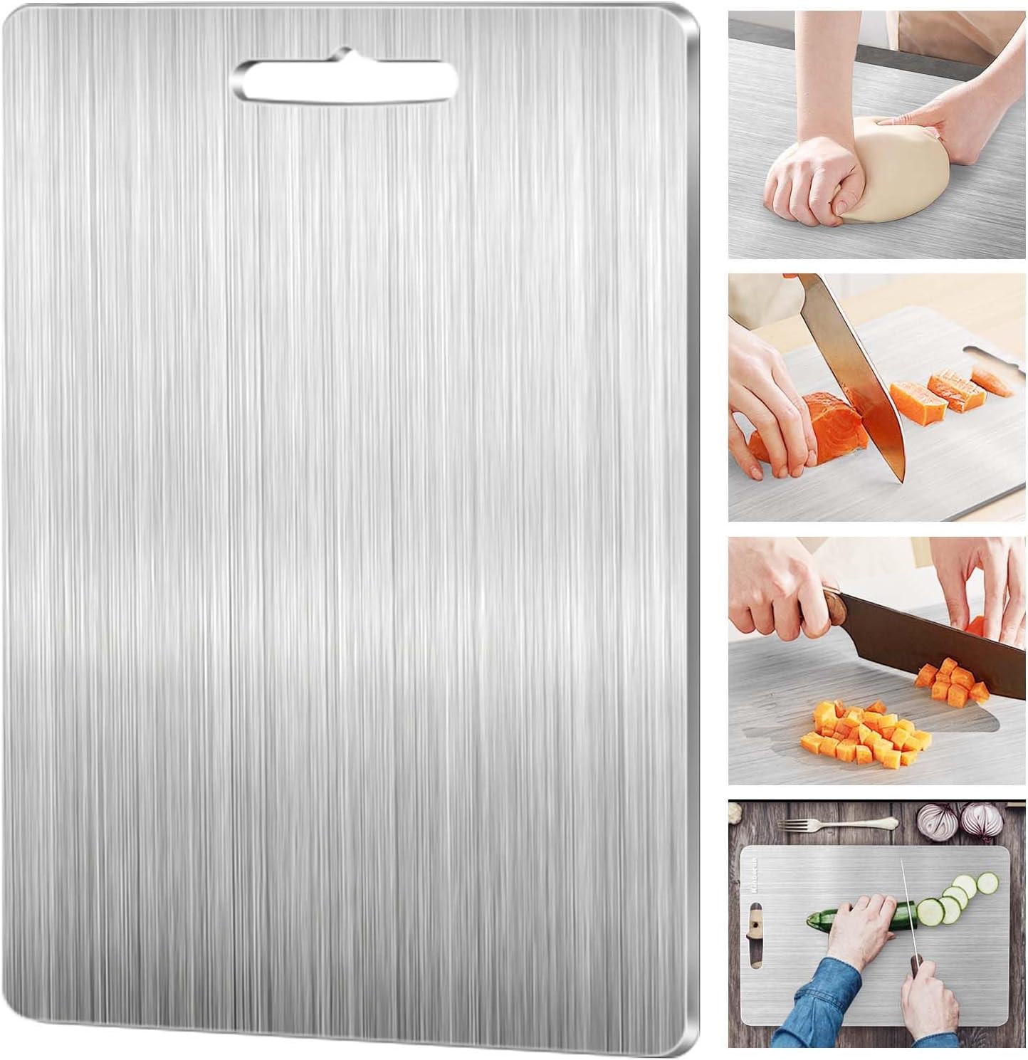 100% Pure Titanium Cutting Board for Kitchen -Cutting Board Stainless Steel, Dishwasher Safe Double-Sided Titanium Board Kitchen Necessities for Home Outdoor Camping Meal Prep