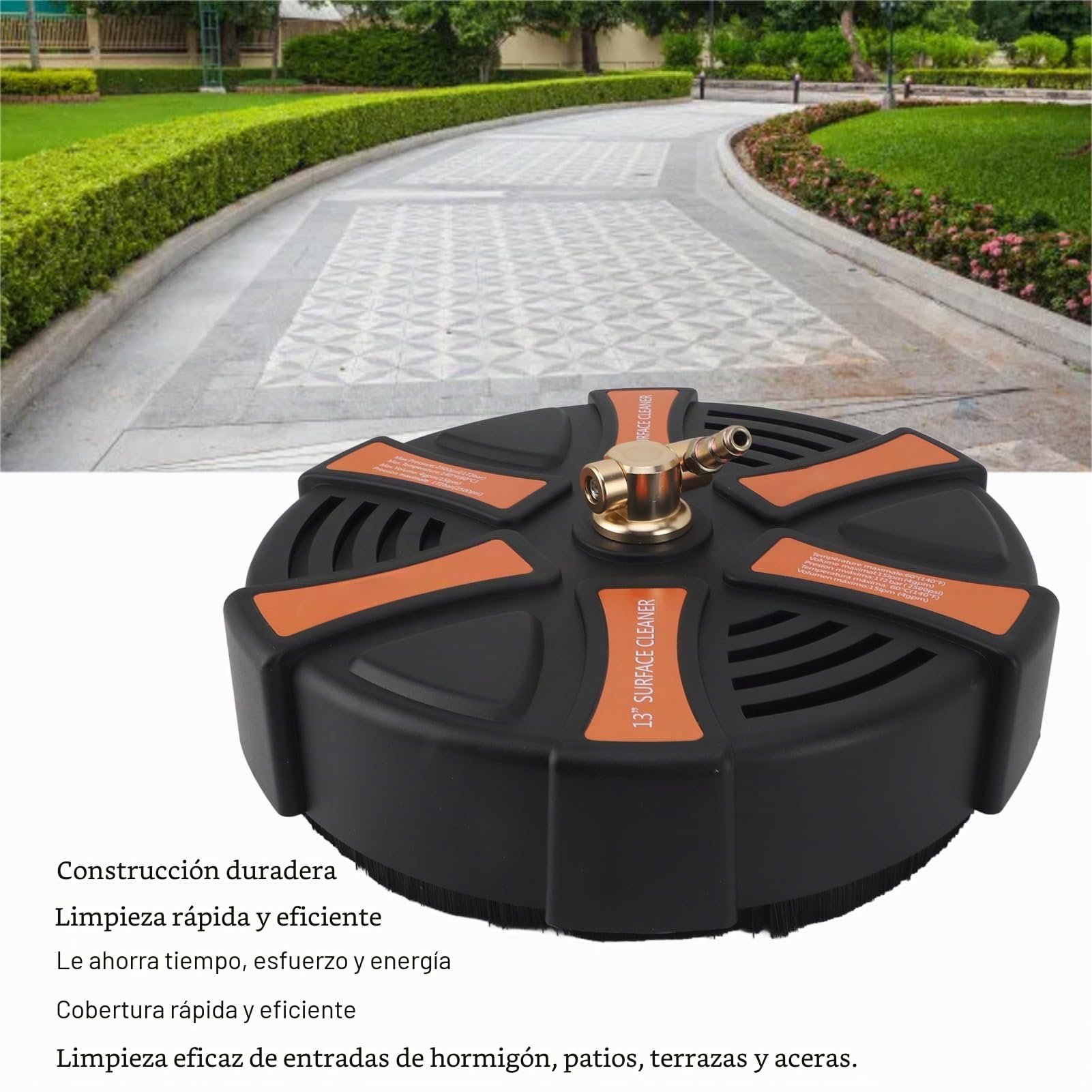 Limpiador de Superficies de Lavadora a Presión de 13 Pulgadas, Accesorio de Lavadora Eléctrica de Acero Inoxidable para Limpieza de Calzadas, Aceras y Patios, 2500