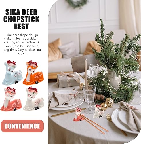Miniatura 5 de BESTonZON Juego de 4 palillos de cerámica de ciervo soporte de soporte de reno para decoración de Navidad cuchara tenedor cuchillo soporte de