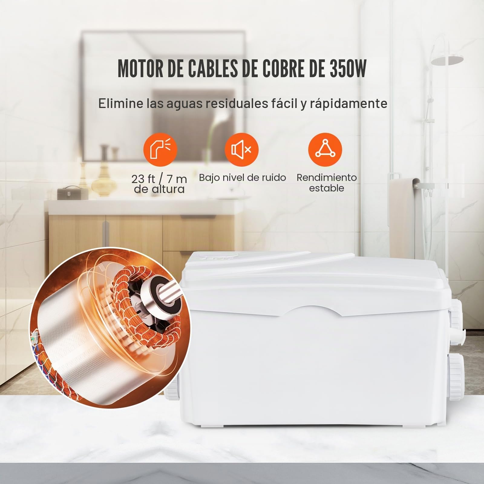 VEVOR Bomba Maceradora 350W 6000L/h Cabezal 7m Aguas Residuales 3 Entradas